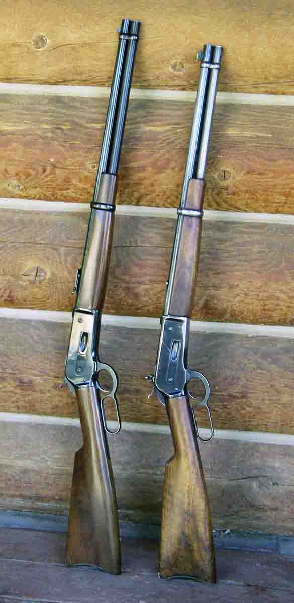 The Browning Model 1886 carbine, a reproduction of original Winchesters, offers good accuracy and reliability and has gained acceptance among hunters and guides. The rifle at left is a like-new example while the other was used for many years by Master Guide Ed Stevenson.